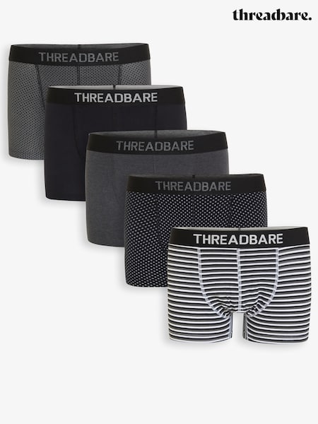 Threadbare Black Printed Hipster Fit Boxer Shorts (5 Pack) (G54333) | £24