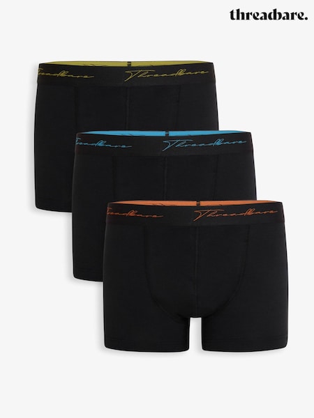 Threadbare Black Hipster Fit Script Boxer Shorts 3 Pack (G54335) | £18