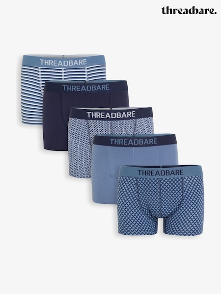 Threadbare Blue Assorted Printed Hipster Fit Boxer Shorts (5 Pack) (G54339) | £24
