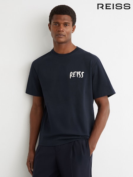 Reiss Navy Abbott Cotton Logo-Print Relaxed-Fit T-Shirt (G54365) | £58