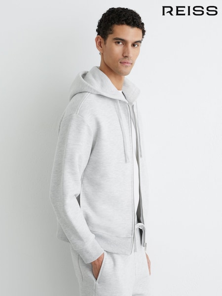 Reiss Grey Melange Declan Cotton-Blend Heavyweight Zip Hoodie (G54377) | £138
