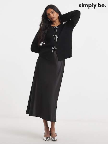 Simply Be Black Diamante Bow Knitted Cardigan (G54423) | £35