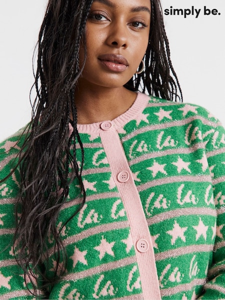 Simply Be Green Fa La La La Knitted Christmas Cardigan (G54426) | £40