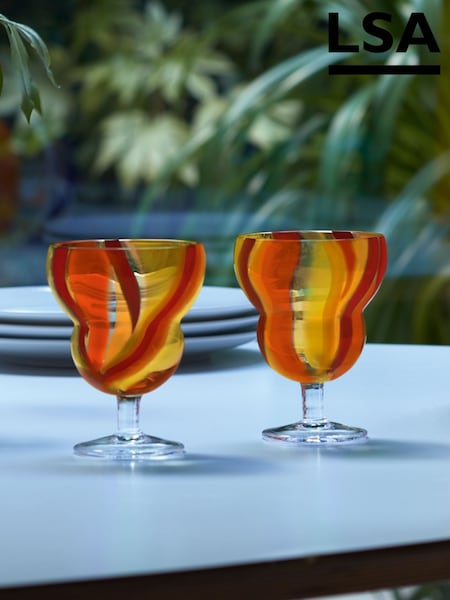 LSA International Set of 2 Orange Folk Water Wine Glasses 230ml (G54475) | £75