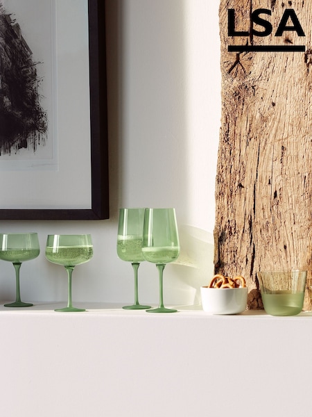 LSA International Set of 2 Moss Green Arc Contrast Flute Glasses 280ml (G54479) | £25