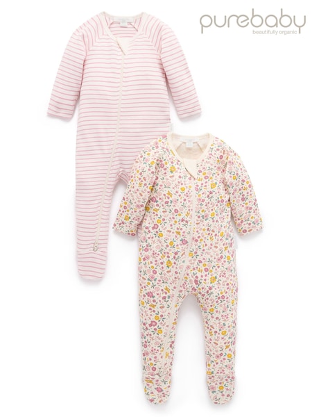 Purebaby Pink Zip Sleepsuits 2 Pack (G54520) | £35