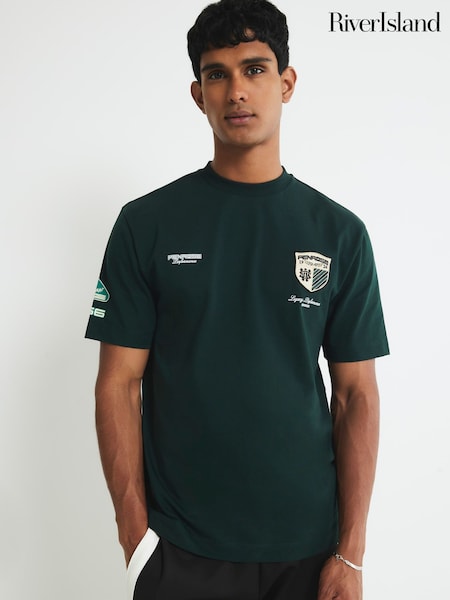 River Island Green Regular Fit Penrose Crest T-Shirt (G54540) | £29