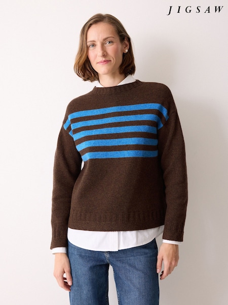 Jigsaw Brown Stripe Guernsey Jumper (G54645) | £155