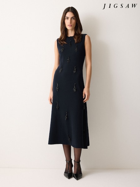 Jigsaw Blue Embellished Knitted Dress (G54650) | £295