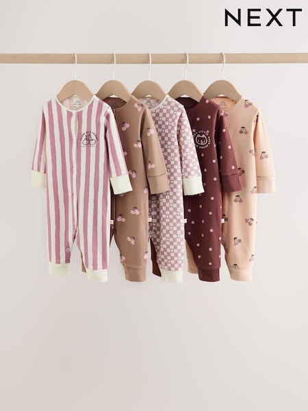 Burgundy/Purple Cat - Baby Sleepsuits 5 Pack (0mths-2yrs)