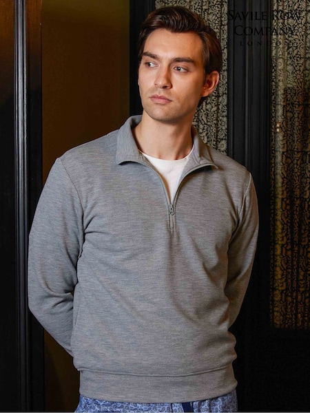 Savile Row Company Grey Moisture Wicking Half-Zip Waffle Sweatshirt (G54823) | £35