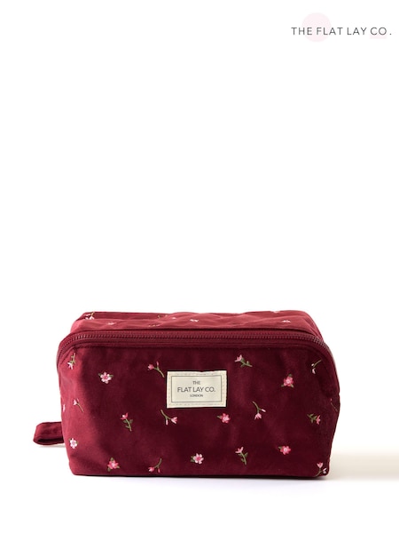 The Flat Lay Co. Embroidered Velvet Open Flat Box Makeup Bag (G54845) | £33