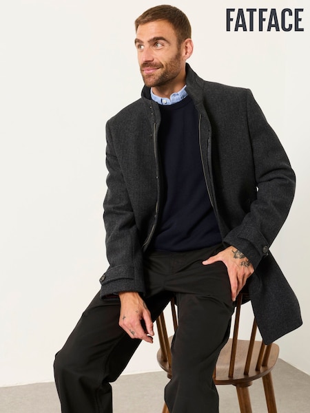 Charcoal Grey - Regular Fatface Wool Mix Overcoat