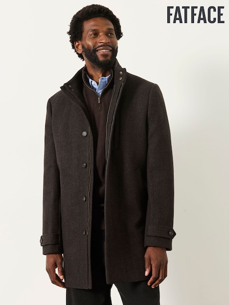 Dark Brown - Regular Fatface Wool Mix Overcoat