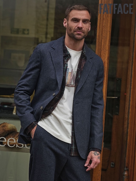 Navy - Regular Fatface Wool Mix Micro Check Blazer