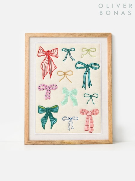 Oliver Bonas Natural Embroidered Bows Framed Wall Art (G54984) | £70