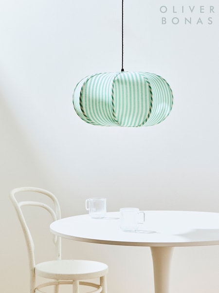 Oliver Bonas Green Mia Stripe Pendant Lamp Shade (G54996) | £98