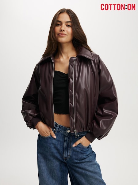 Cotton On Red Faux Leather Puff Bomber Jacket (G55022) | £65