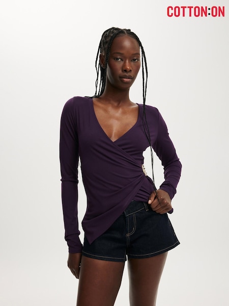 Cotton On Purple Trim Detail Long Sleeve Wrap Top (G55023) | £23