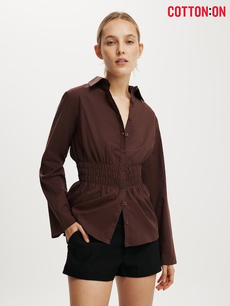 Cotton On Brown Gathered Long Sleeve Shirt (G55025) | £30