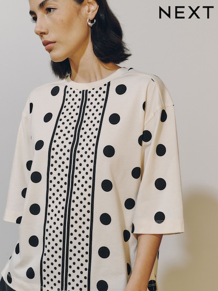 Cream - Boxy Elbow Sleeve Crew Neck T-shirt