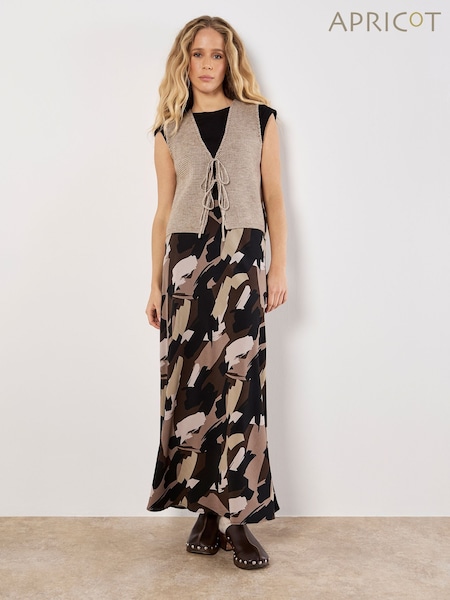 Apricot Brown Brushstroke Bias Skirt (G55252) | £40