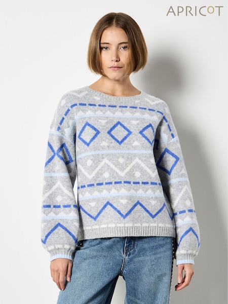 Apricot Blue Diamond & Chevron Jumper (G55265) | £40