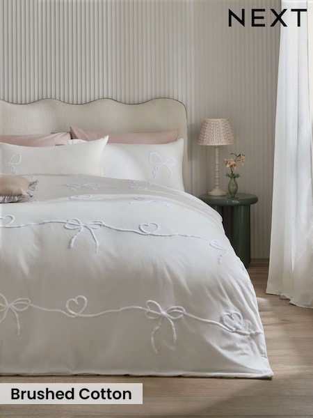 Bow Heart Tufted Brushed Cotton Bed Set