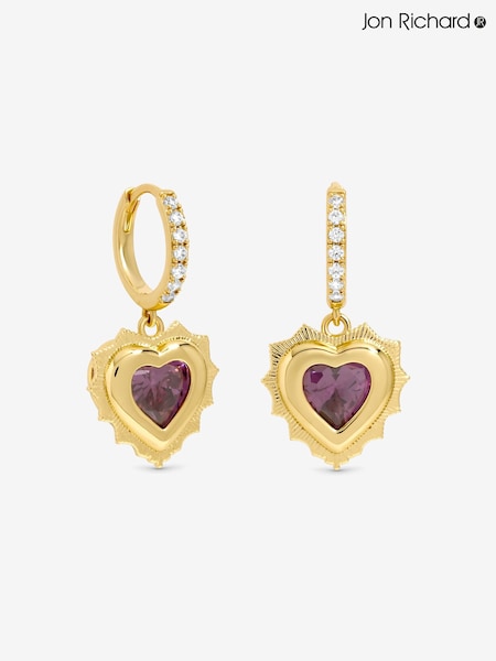 Jon Richard 14Ct Gold Plated Purple Heart Birthstone Huggie Earrings - August (G55353) | £25