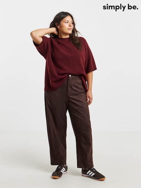 Simply Be Brown Suedette Barrel Leg Trousers (G55565) | £42