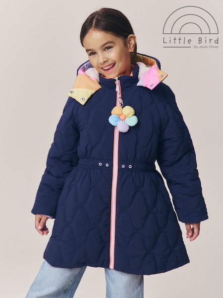 Navy - Little Bird By Jools Oliver Borg Lined Shower Resistant Padded Coat With Keyring
