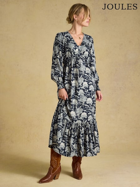 Navy Woodland Print - Joules Etta V Neck Dress