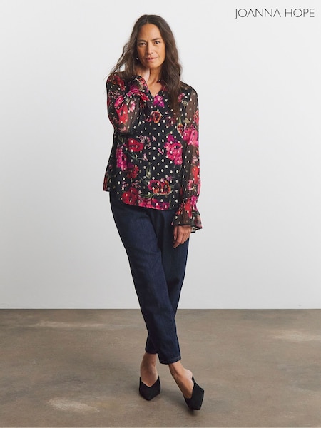 Joanna Hope Lurex Jacquard Foil Printed Black Blouse (G55857) | £65