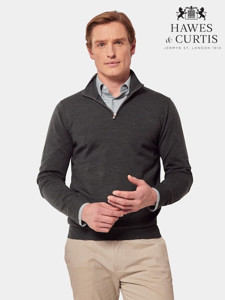 Hawes & Curtis Green Merino 1/2 Zip Jumper (G56052) | £79