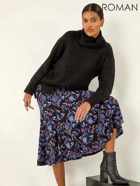 Roman Blue Floral Stretch Midi Skirt (G56067) | £40