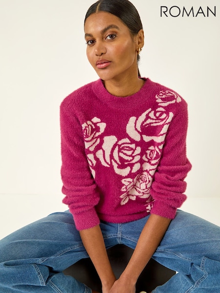 Roman Pink Contrast Rose Knit Jumper (G56079) | £45