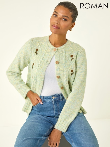 Roman Green Embroidered Floral Knit Cardigan (G56092) | £45