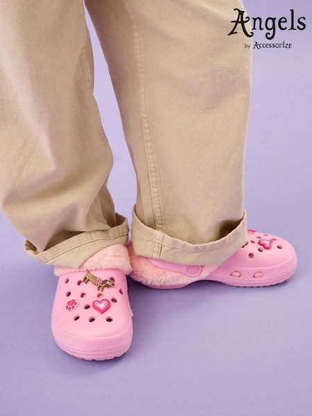 Pink Girls Dog Charm Faux Fur Lined Clogs (G56123) | £12