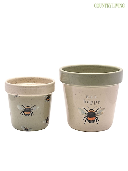 Country Living Set of 2 Green Bees Planters (G56262) | £18