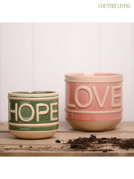 Country Living Set of 2 Pink Ceramic Love & Hope Planters (G56264) | £28