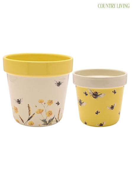 Country Living Set of 2 Yellow Planters Bees (G56273) | £18