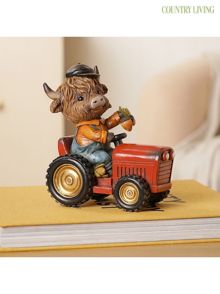 Country Living Brown Highland Cow on Tractor Ornament (G56281) | £18