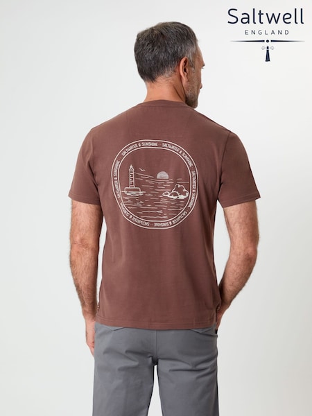Saltwell Peached Cotton Graphic Print Brown T-Shirt (G56311) | £20