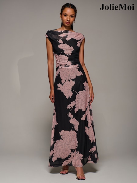 Jolie Moi Pink Multiway Neckline Mesh Maxi Dress (G56318) | £75
