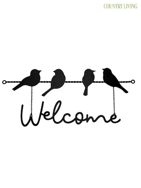 Country Living Black Metal Garden Plaque with 4 Birds Welcome (G56403) | £13