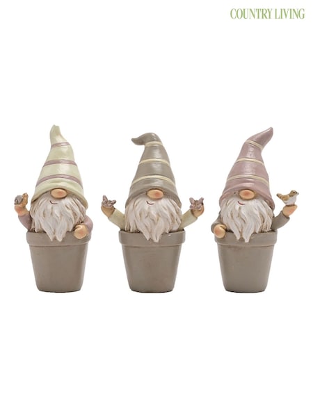 Country Living Set of 3 Grey Mini Potted Gonks (G56422) | £16