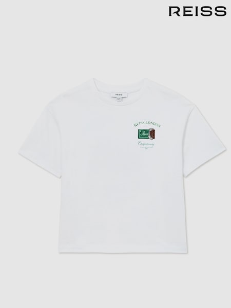 Reiss White Milner 13-14 yrs Cotton Chocolate-Print T-Shirt (G56532) | £28