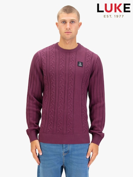 Luke 1977 Purple Mauve Wine Mitcham Cable Knitted Jumper (G56617) | £55