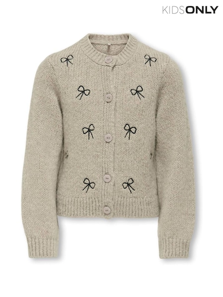 ONLY KIDS Grey Round Neck Bow Detail Cardigan (G56669) | £32