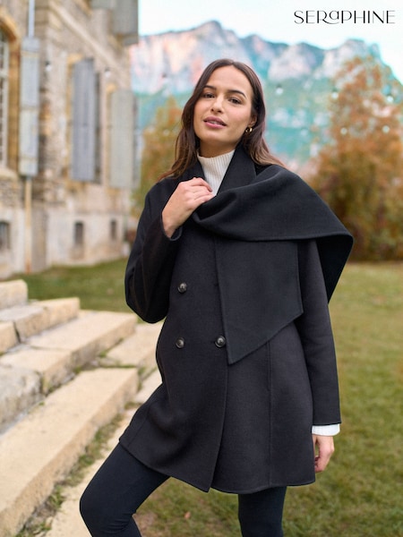 Seraphine Black Double Breasted Wool Maternity Coat (G56942) | £99